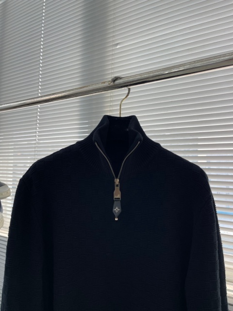 Męski sweter półgolf z zamkiem Louis Vuitton ciepły i stylowy szachownica